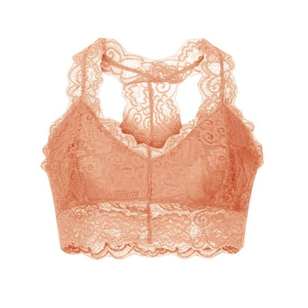 AnuYalue Women s Comfy Racerback Floral Lace Bra Plus Size Wire Free Padded V Neck Lace Bralette Sports Crop Top Underwear