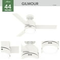 thumbnail image 5 of Hunter - Gilmour Indoor/Outdoor Ceiling Fan With Light, Remote, 44-inch, Matte White, Casual-style, 3-speed WhisperWind Motor, 51846, for Porches, Bathrooms, 5 of 17