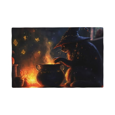 

Table Placemats Set of 6 - Halloween Vintage Black Cat Witch 12x18 In Faux Linen Double Heat Resistant Place Mats Cloth Indoor/Outdoor Placemats Washable Table Mats for Dining Kitchen Party