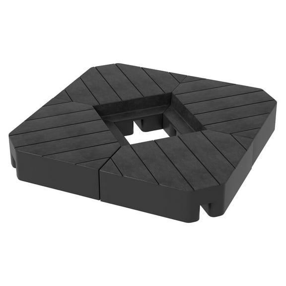 Patio Umbrella Base Weight Set - 4 Pcs Outdoor Offset Umbrella Weights, 132/176 lbs Capacity, Water/Sand Fillable, Black Wood Grain Finish Black   HDPE