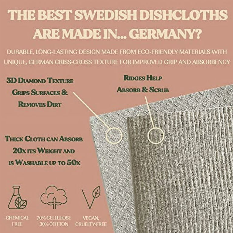 Elyn Swedish Dishcloths, Reusable & Washable Sponge Cloths, Absorbent Cleaning Paper Towels for Kitchen, Dishes, Counters and More, 5 Pack, Assorted