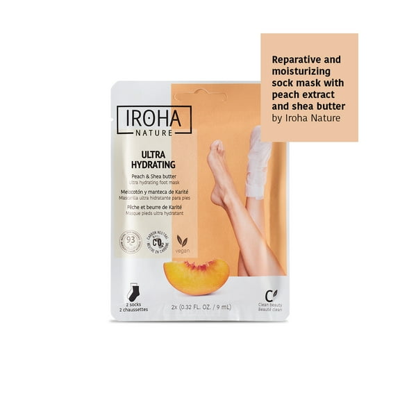 IROHA NATURE Ultra Hydrating Foot Mask with Peach Extract and Shea Butter (1 Pair)