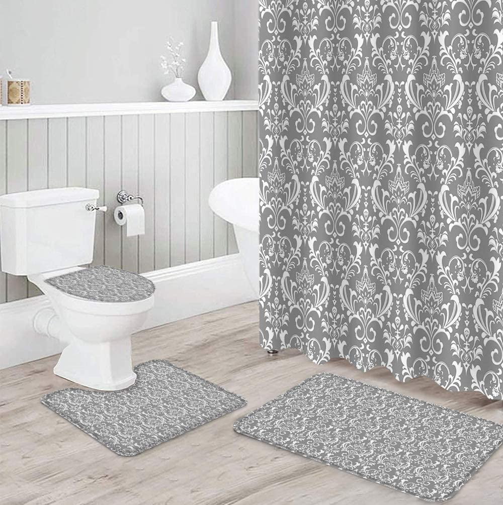 FMSHPON Classical 4 Piece Bathroom Set Shower Curtain Bath Rug Contour ...