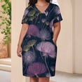 thumbnail image 3 of Purple Dandelion Floral Seamless Pattern Women's Loose Short Sleeve Dress Casual Summer Plus Size Long Dresses with Pockets, 3 of 5