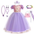 thumbnail image 1 of Vestido de Rapunzel para niña, disfraz de princesa para Halloween, regalo de fiesta de cumpleaños, ropa de malla con lentejuelas púrpuras Fivean unisex, 1 of 2