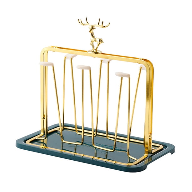 Soporte para vasos de cristal GOOHOCHY, organizador de escritorio para vasos, escurridor con bandeja de drenaje.