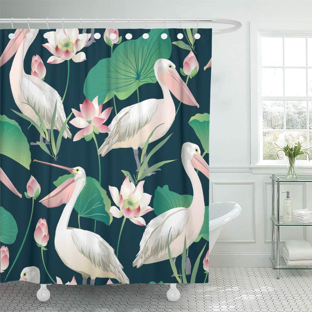 Yusdecor Background Vector Seamless Pattern Pelican And Lotus Flowers Leaves Watercolor Bathroom Decor Bath Shower Curtain 60x72 Inch Walmart Canada