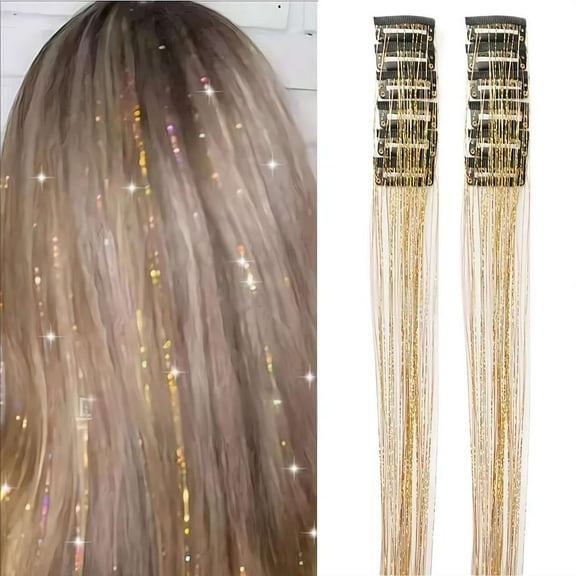 Synthetic Sparking Shiny Hair Tinsel Hair Extensions Tinsel Hair Clip Extensions Women for Braiding Headdress