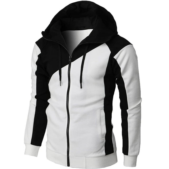 Sweat à Capuche Color Block pour Hommes, Veste de Sport Patchwork à Fermeture Éclair