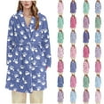 thumbnail image 1 of Frostluinai Womens Robes Lightweight Knee Length Plush Fluffy Shower Bathrobe Soft Flannel Fuzzy Cozy Print Robes Short with Pockets, 1 of 4