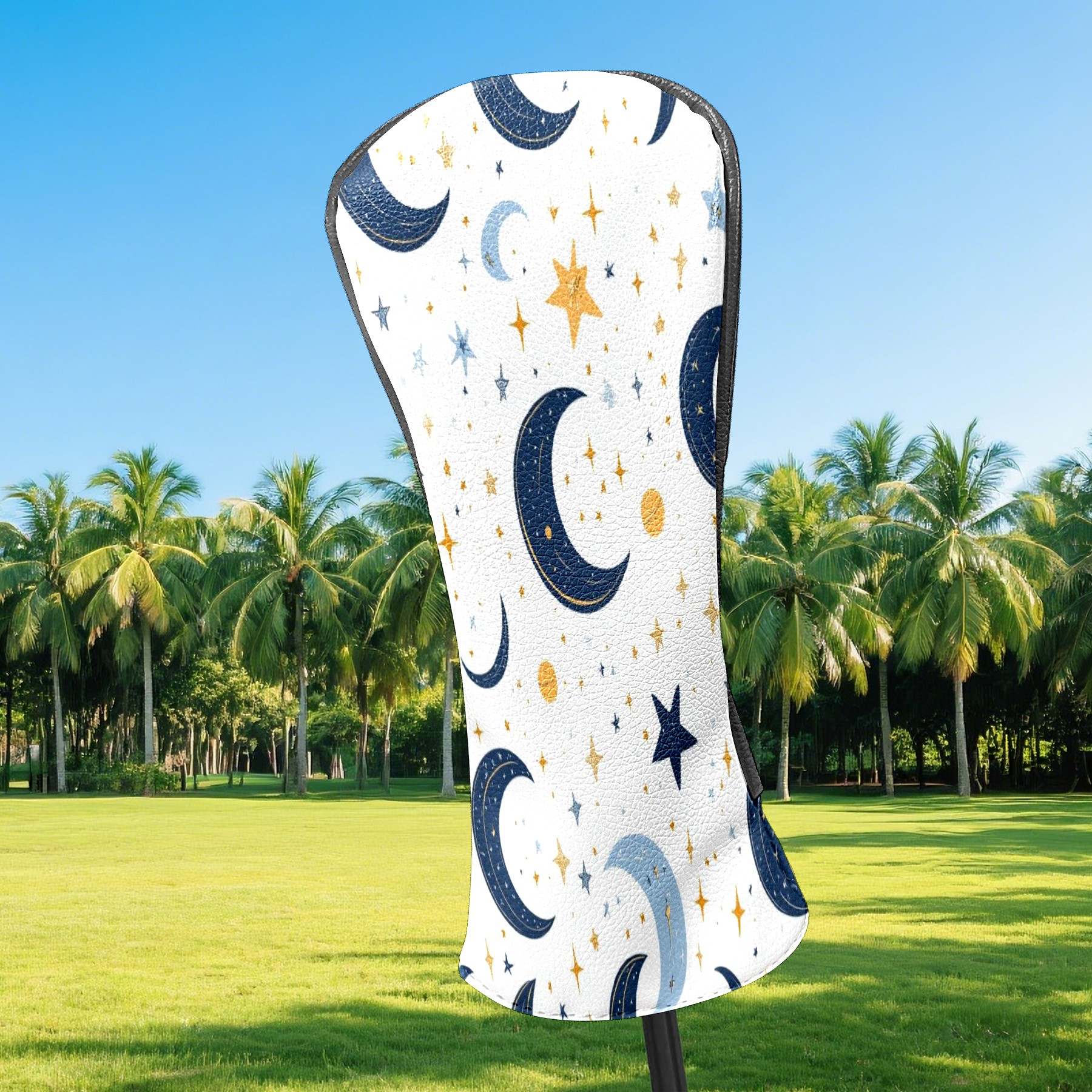 Golf Club Head Covers - Moon Pattern, PU Leather, Waterproof, Fits Fairway Woods/Hybrid, Unisex, Fits Most Brands