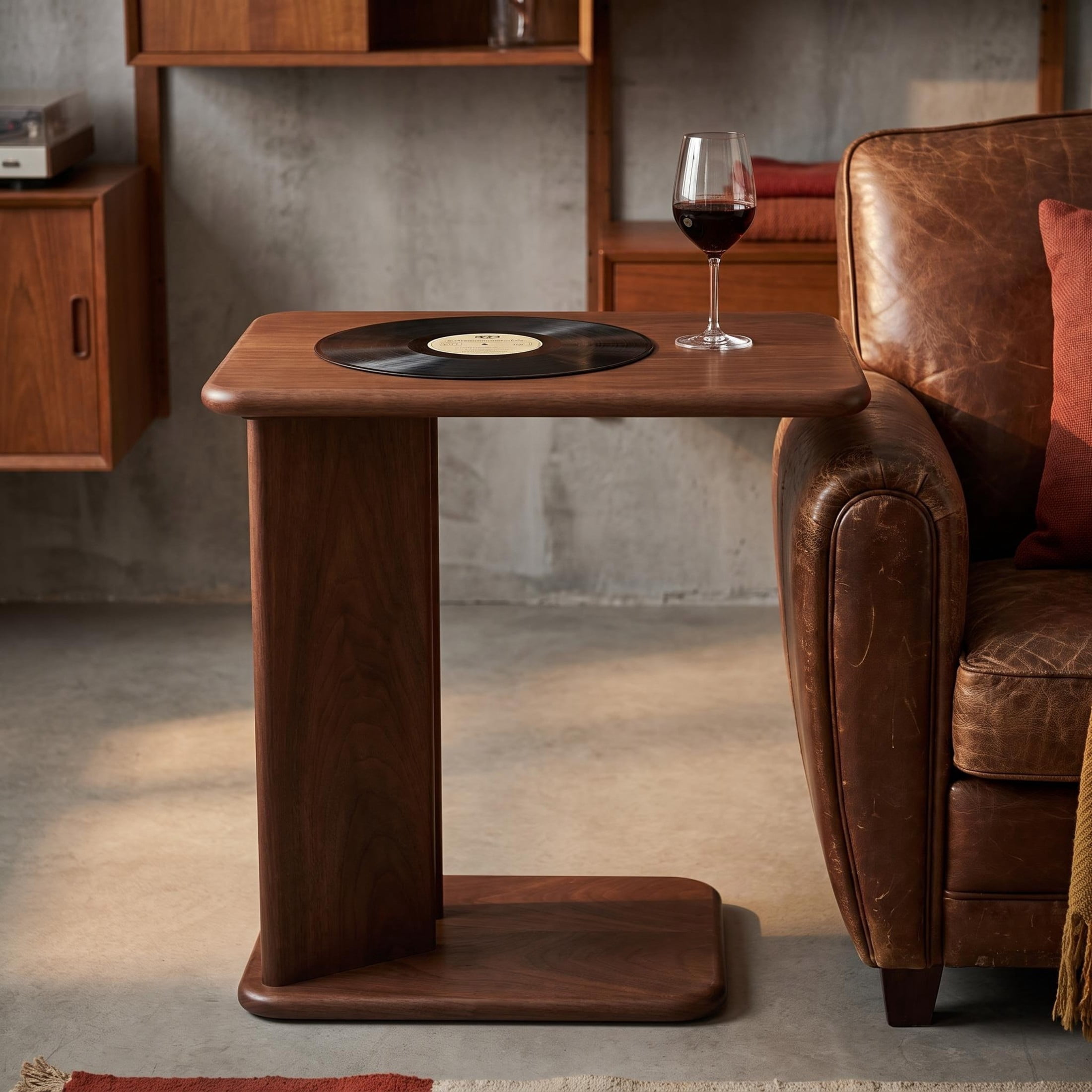 GDF Studio 23.6" Modern C-Shaped Side Table with 2-Tier Storage Shelves, Walnut