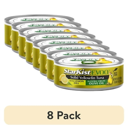 (8 pack) StarKist E.V.O.O. Solid Yellowfin/Light Tuna in Extra Virgin Olive Oil, Lemon Dill, 4.5 oz Can, Packaging May Vary