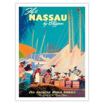 Fly to Nassau by Clipper-New Providence Island Bahamas-Vintage Airline Travel Poster by Mark Von Arenburg c.1950s-Bamboo Fine Art 290gsm Paper Print (Unframed) 24x32in