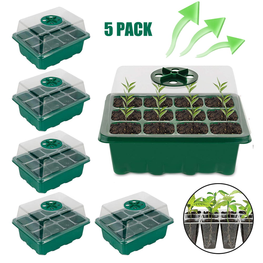 5 Pack Seedling Starter Trays 5 pcs Seed Starter Tray, Black 12 Cells Plant Germination Tray Seed Starter Kit Grow Plant Pots with Lid for Greenhouse Seeds Plant Growing