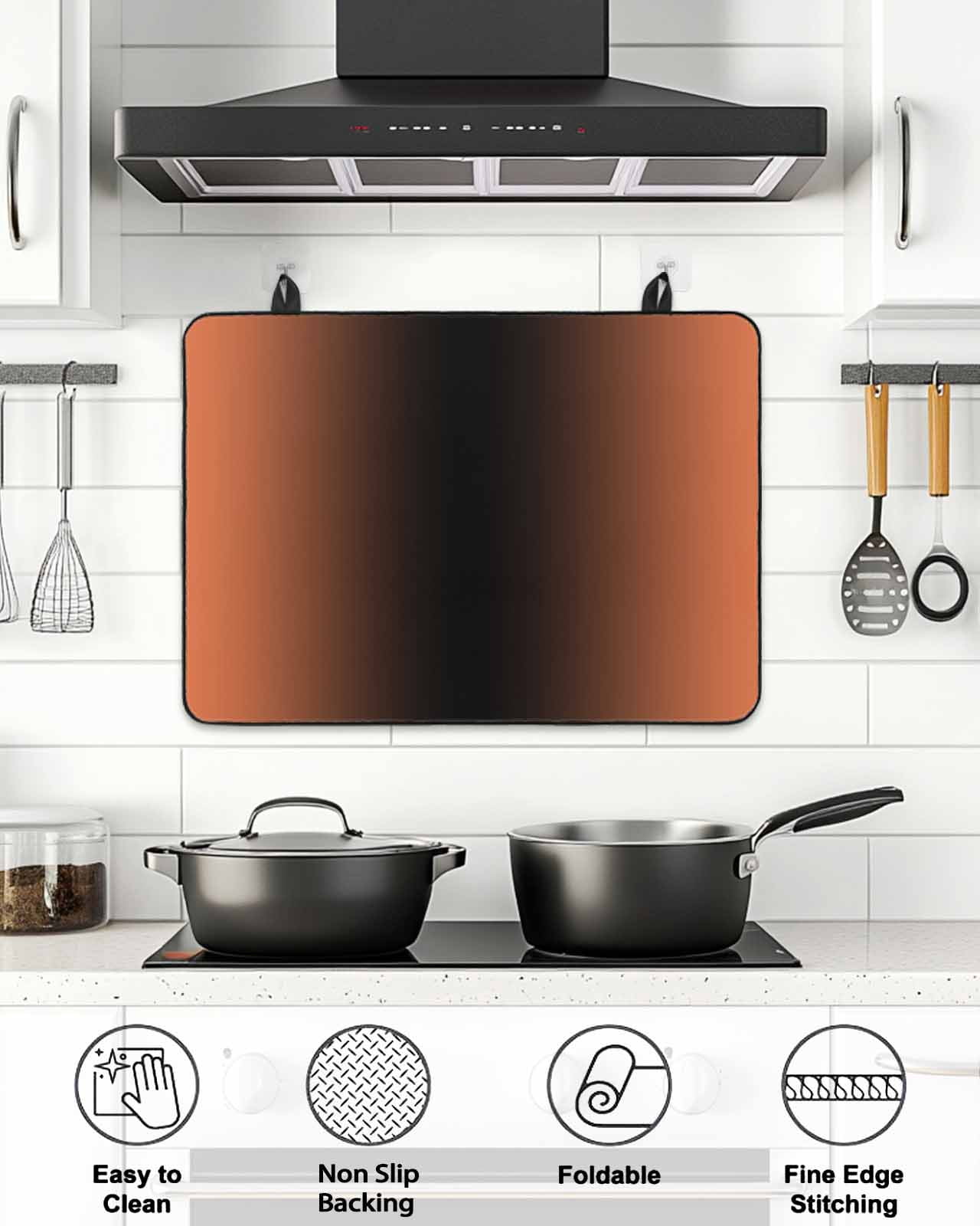 Stove Top Covers for Electric Stove, Orange Black Ombre Glass Stovetop Cover Protector, Modern Gradient Abstract Art Induction Cooktop Protector Oven Mat for Kitchen Countertop 28.5"x20.5"