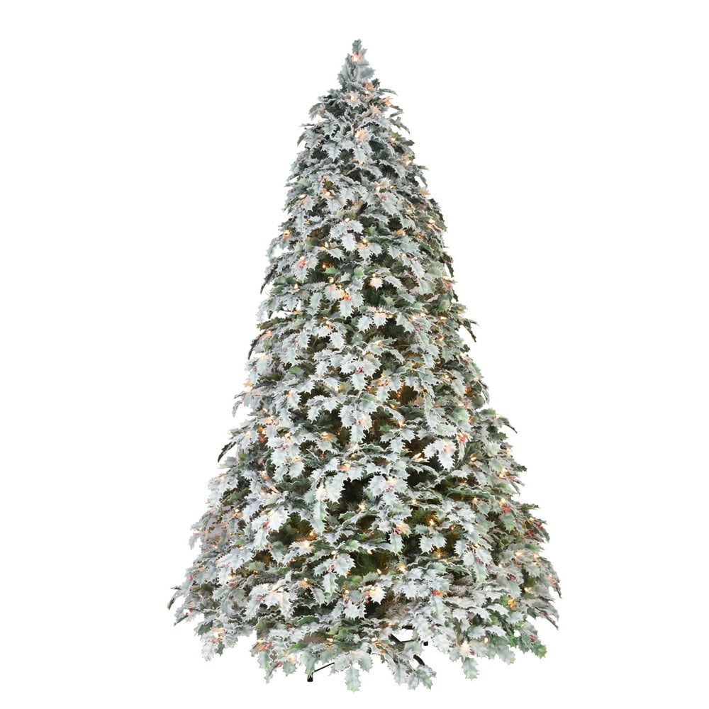 Puleo International 7.5' Prelit Flocked Holly Holiday Artificial
