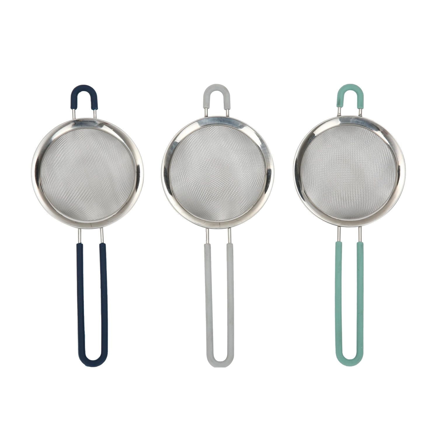 Passoire de 3 po en acier inoxydable Mainstays avec poignée recouverte de silicone en bleu gris ou sarcelle