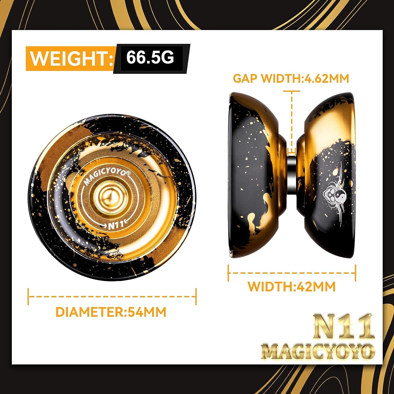 Magicyoyo Professional Yoyo N11 Black Golden, Unresponsive Metal Yoyo for Kids and Advanced