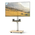thumbnail image 1 of Gymax Meuble Télé Roulant sur Roulettes avec Support Inclinable à 30 Degrés, Tablette Réglable et Gestion des Câbles, Naturel et Blanc, 1 of 10