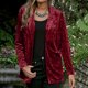 thumbnail image 4 of Mujeres Cozy Retro manga larga terciopelo sólido botones Pokets chaqueta cárdigan abrigo suelto Top Fridja  po2382, 4 of 6