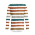 thumbnail image 5 of EchfiProm Brown Tops for Women Half Zip Pullover V-Neck Long Sleeve Fall Striped Ladies T-Shirt Relaxed Fit, 5 of 5