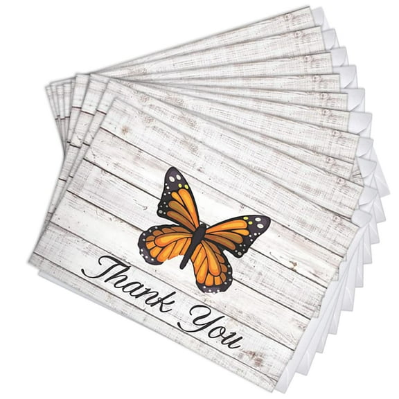 Monarch Butterfly Thank You Blank Note Greeting Cards | 10 Pack Bulk Set (4X6)
