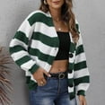 thumbnail image 2 of Women's Knitted Cardigan Sweater Long Sleeve Color Block Striped Sweater Jumpers Open Front Short Sweater Jacket, 2 of 6