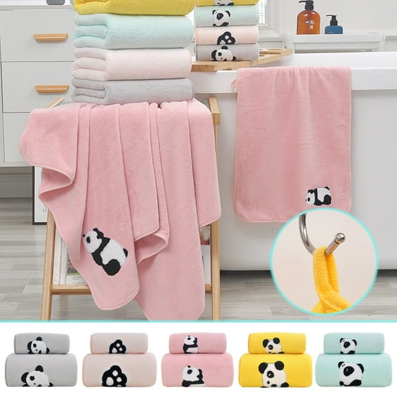 ZKCCNUK Towels for Bathroom Coral Plush Bear Embroidered Towel Bath Towel Combination Set Soft, Water Absorbent, Non Hair Falling Gift Set Towel 55.1" x 27.6"
