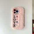 thumbnail image 4 of Fluffy Case for Apple iPhone 15 Pro, Girly Cute Faux Fur Cute Plush Furry Fuzzy Cover with Love Heart Shockproof Camera Lens Kickstand Protective Phone Case for Girls Women, Pink, 4 of 5