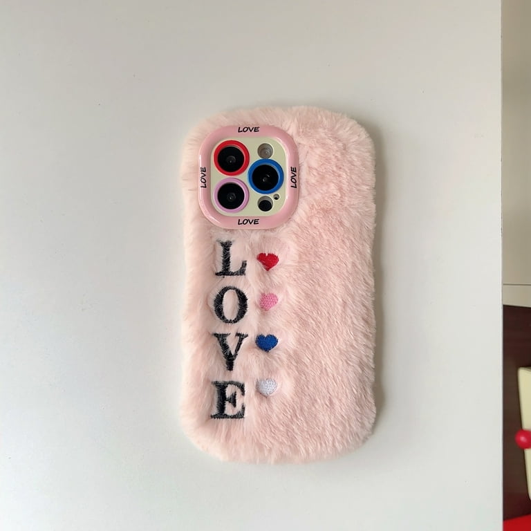 新品ajew fluffy HEART case shoulderr 16pro Fluffy Case for Apple iPhone 16 Pro, Girly Cute Faux Fur Cute