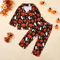 thumbnail image 2 of Wonitaaizi Halloween Pajamas Boy Girl Silk Pajamas Floral Pumpkin Ghost Long Sleeve Button Up Top Pants Pjs Sleepwear(3-4 Years,Orange), 2 of 6