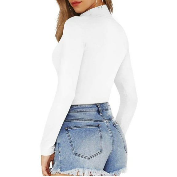 Fesfesfes Bodysuit for Women's Solid Color V-Neck And Linen Shirt Fashion Lace Hollow Top