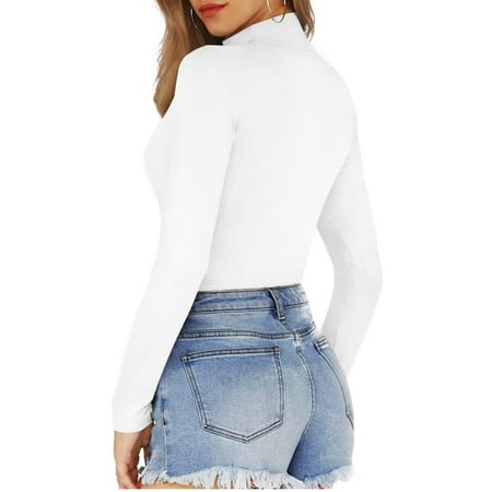 

Womens Overalls Printing Fashion Turtle Neck Tops Long Sleeve Bodysuit Jumpsuit for Women 2023
