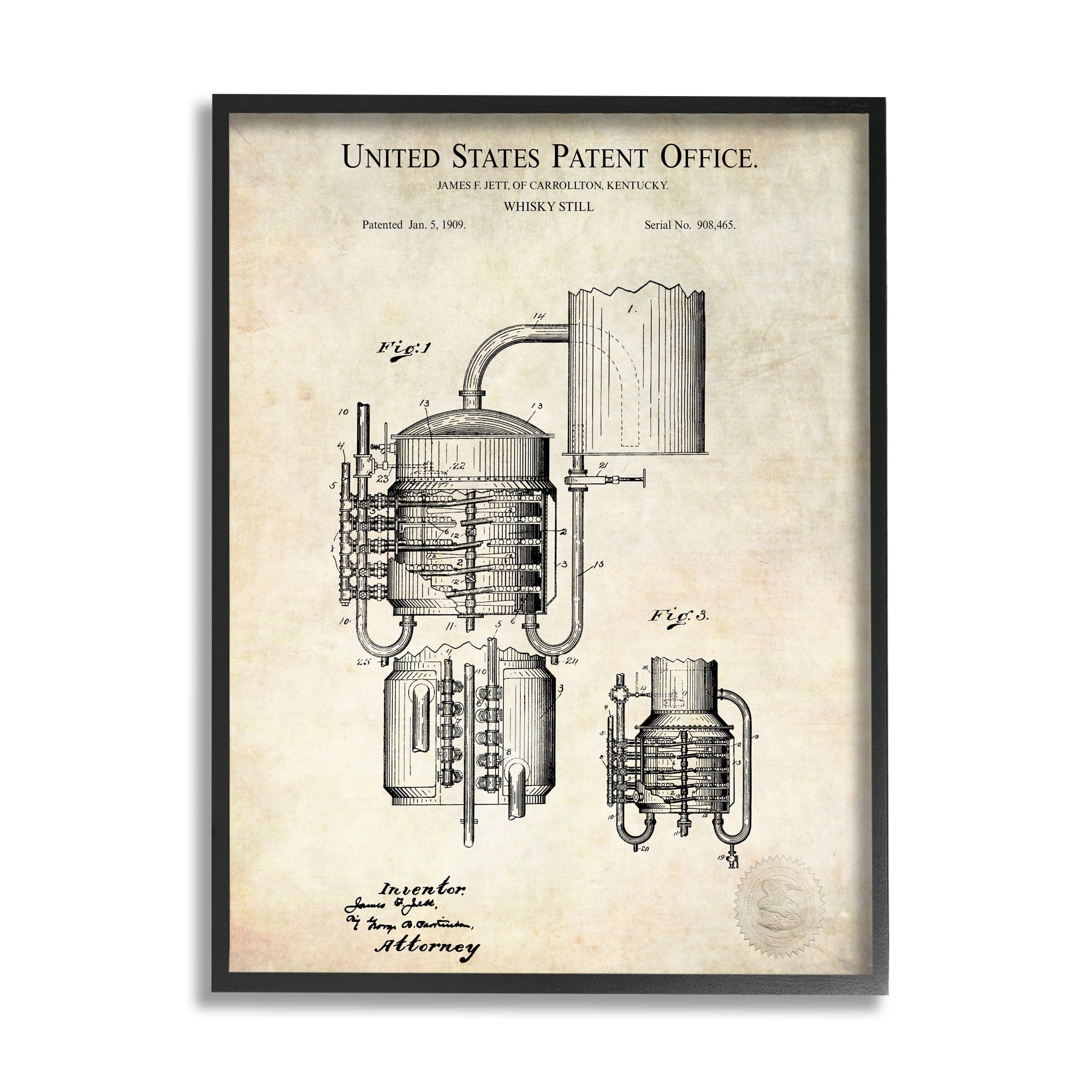 Stupell Industries Vintage Whiskey Still Liquor Detailed Blueprint Diagram Framed Wall Art, 16 x 20, Design by Karl Hronek