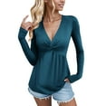 thumbnail image 3 of JUSLIO Womens Shirts Casual Solid Blouses Fashion Long Sleeve V Neck Blouses Dark Blue L, 3 of 9