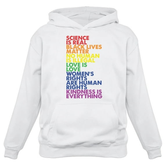 Men's Pride Hoodie - Love is Love Quotes Rainbow Design - LGBTQ Supportive Sweatshirt - Comfortable Cotton-Polyester Blend Hoodie - XX-Large White