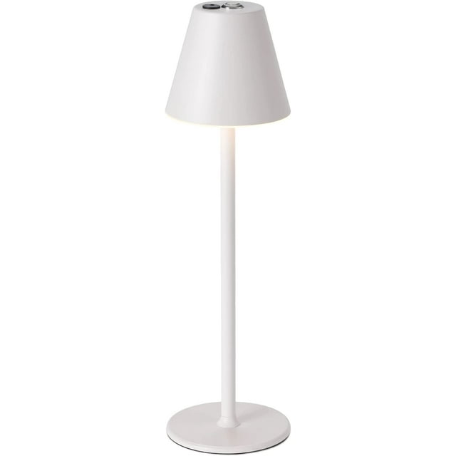 (White) Modern LED CordlessTable Lamp,4000mAh Rechargeable Battery Desk lamp,3 Level Brightness Night Light, Metal Shell,Minimalist Design, for Couple Dinner/Coffee Table/Restaurant/Bedroom