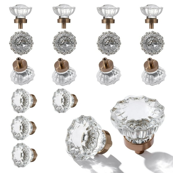 Pomos de armario CEYMIO, paquete de 16 unidades, base de cristal bronce de 3,6 cm