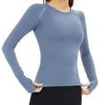 thumbnail image 4 of ClodeEU Women's Long Sleeve Running Tops ,Seamless Yoga Wear, Sportswear Breathable Workout Clothes Blue,Womens Plus L, 4 of 7