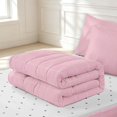 thumbnail image 6 of Manfei Geometric Checkered Zipper Full Size Comforter Sets with Fitted Sheet and 2 Pillowcases,Minimalist Grid Zipper Bedding Set,Light Pink,Reversible,4pcs, 6 of 8