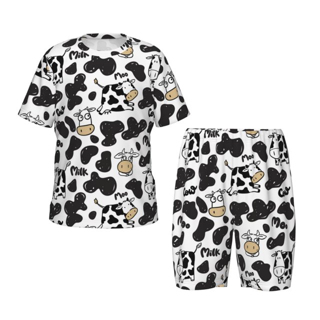 Fotbe Cow Pijama Estampada de 2 Piezas para Niños – Ropa de Dormir de Manga Corta Cómoda para Niños y Niñas, Camiseta y Shorts de Algodón-Large