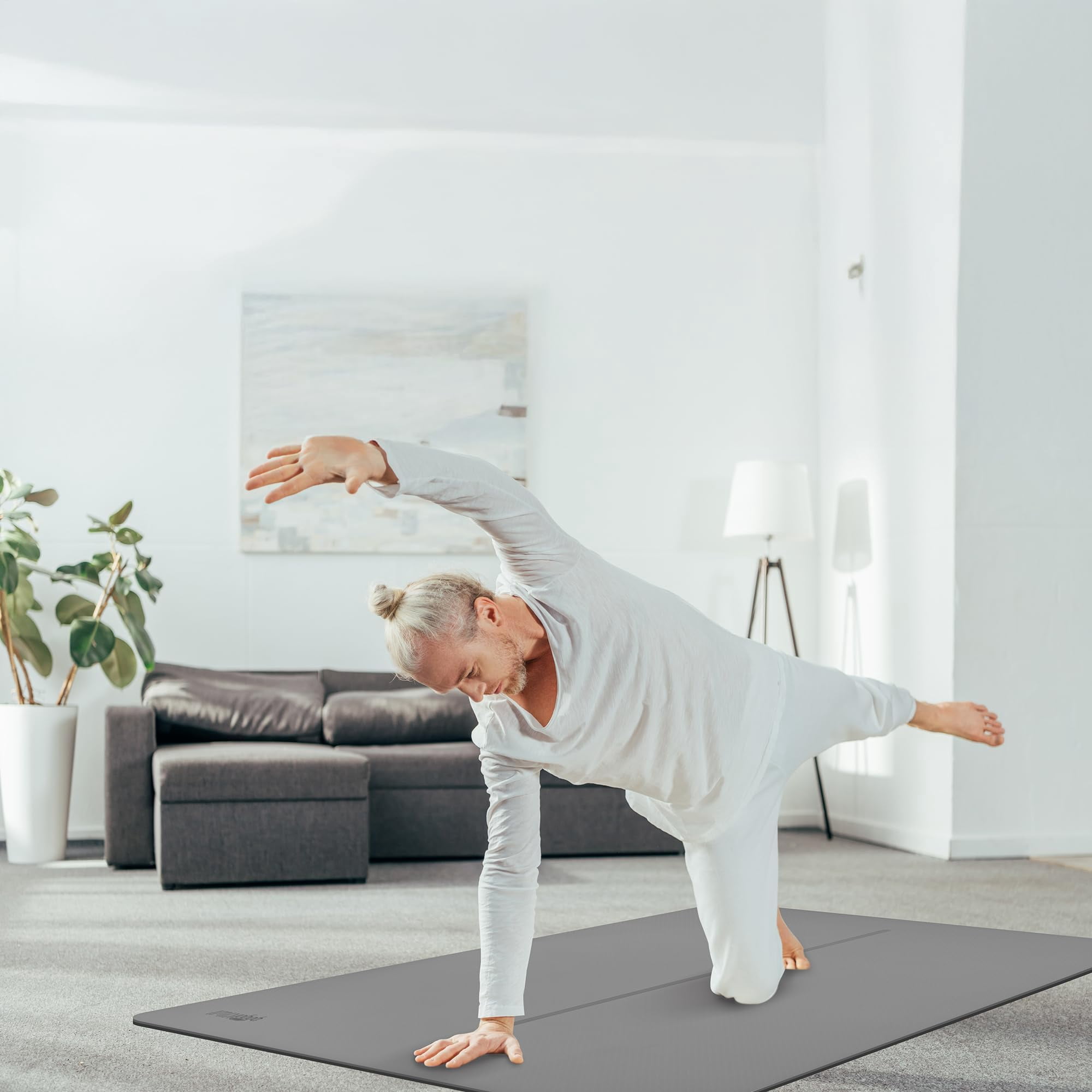 Gogokiwi Large Yoga Mat (6'x4') Extra Wide 1/4 Inch Thick Workout Mat for Home, Non Slip Fitness & Exercise Mat for Home Gym, Yoga, Pilates, Stretching, and Floor (Grey Shadows)