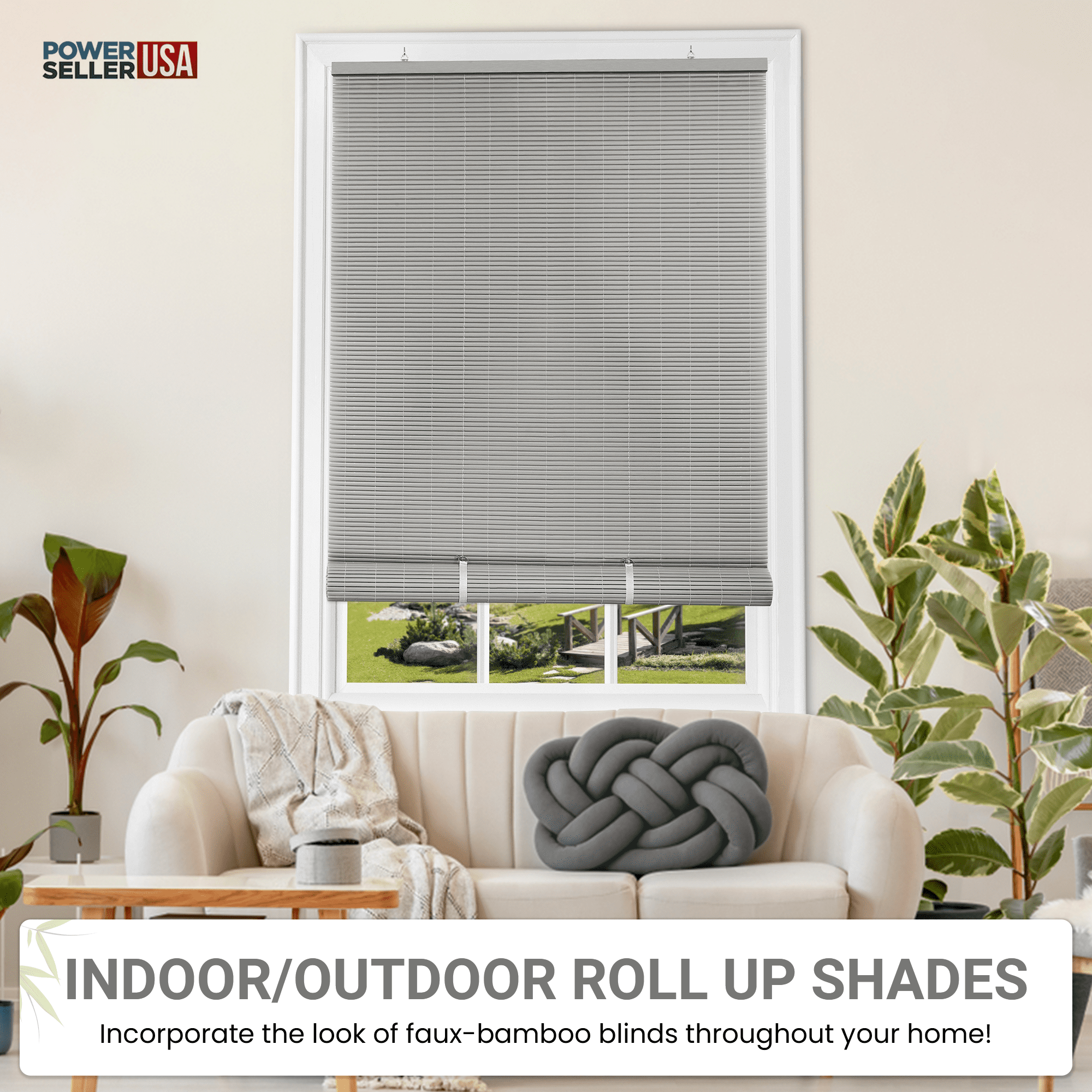 PowerSellerUSA Oval Cordless Blinds, Roll-Up Roller Shades for Windows and Doors, Light Filtering and Shades Privacy Window Treatment for Home - 60" (Width) x 72" (Length) Gray