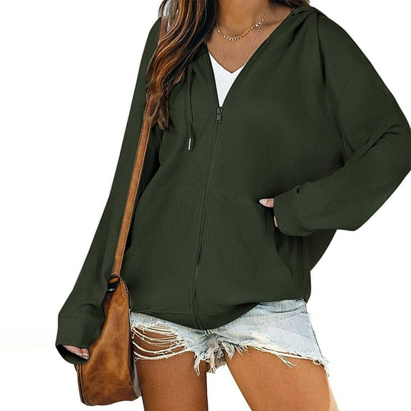 Leutsin Fashion Women Cardigan Solid Color Hooded Top Long Sleeve Blouse Loose Coat