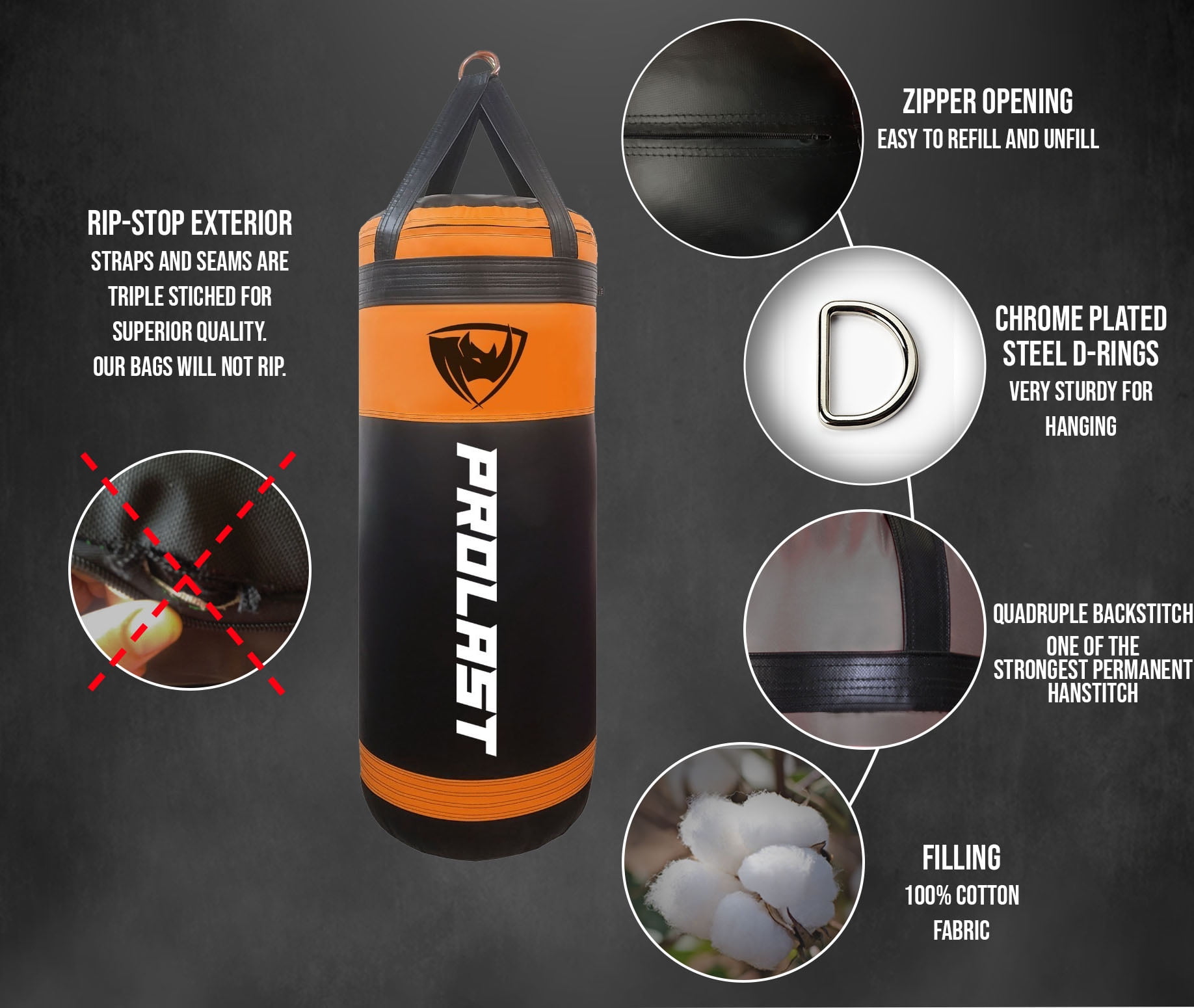 PROLAST 4FT XL 150LB Heavy Punching Bag Special Edition ORANGE SMASH
