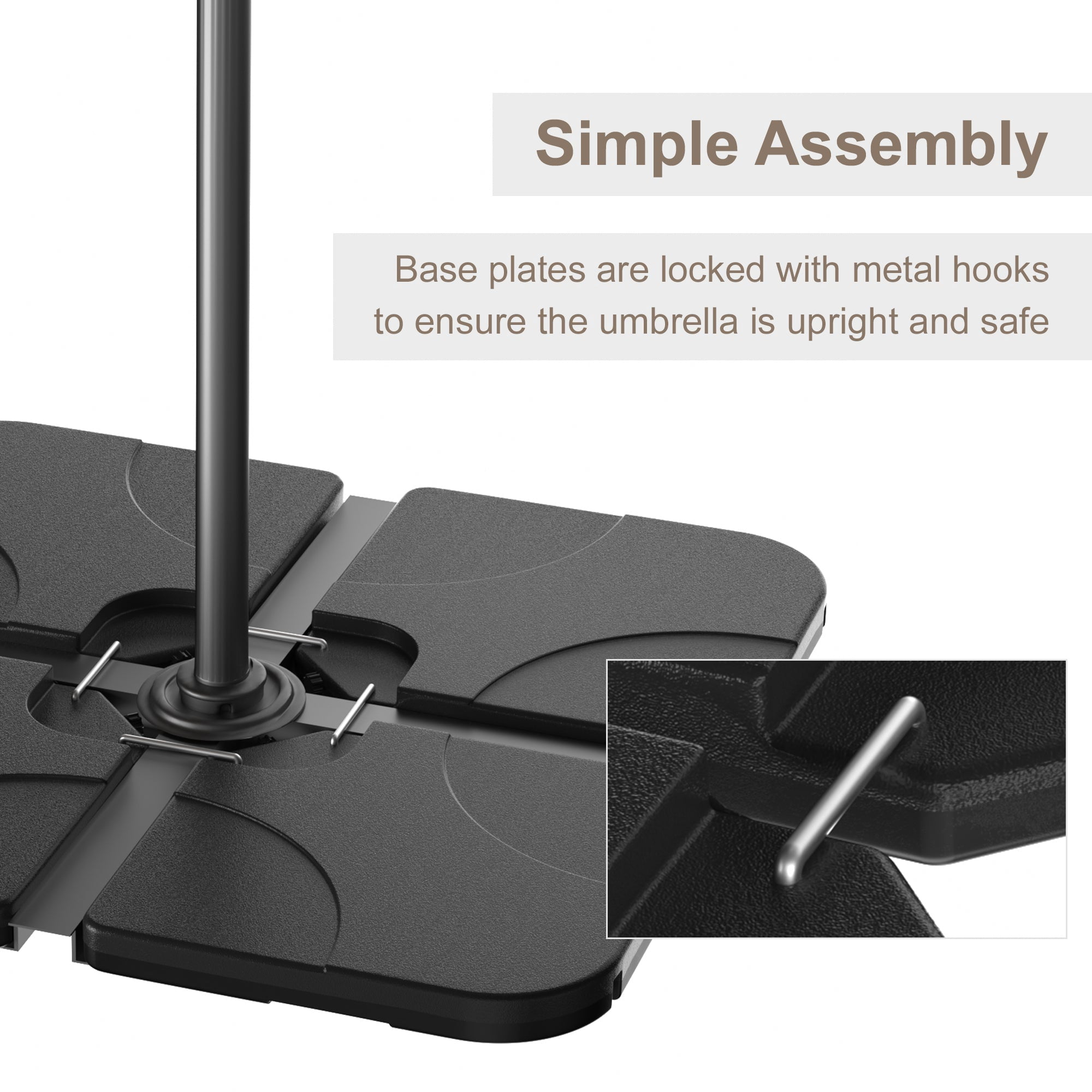 VECELO 4-Piece Heavy Duty Cantilever Offset Patio Umbrella Base, 181lb Capacity Water Sand/Filled Square Umbrella Stand with Easy-to-Fill Spouts for Garden, Backyard and Poolside, Black