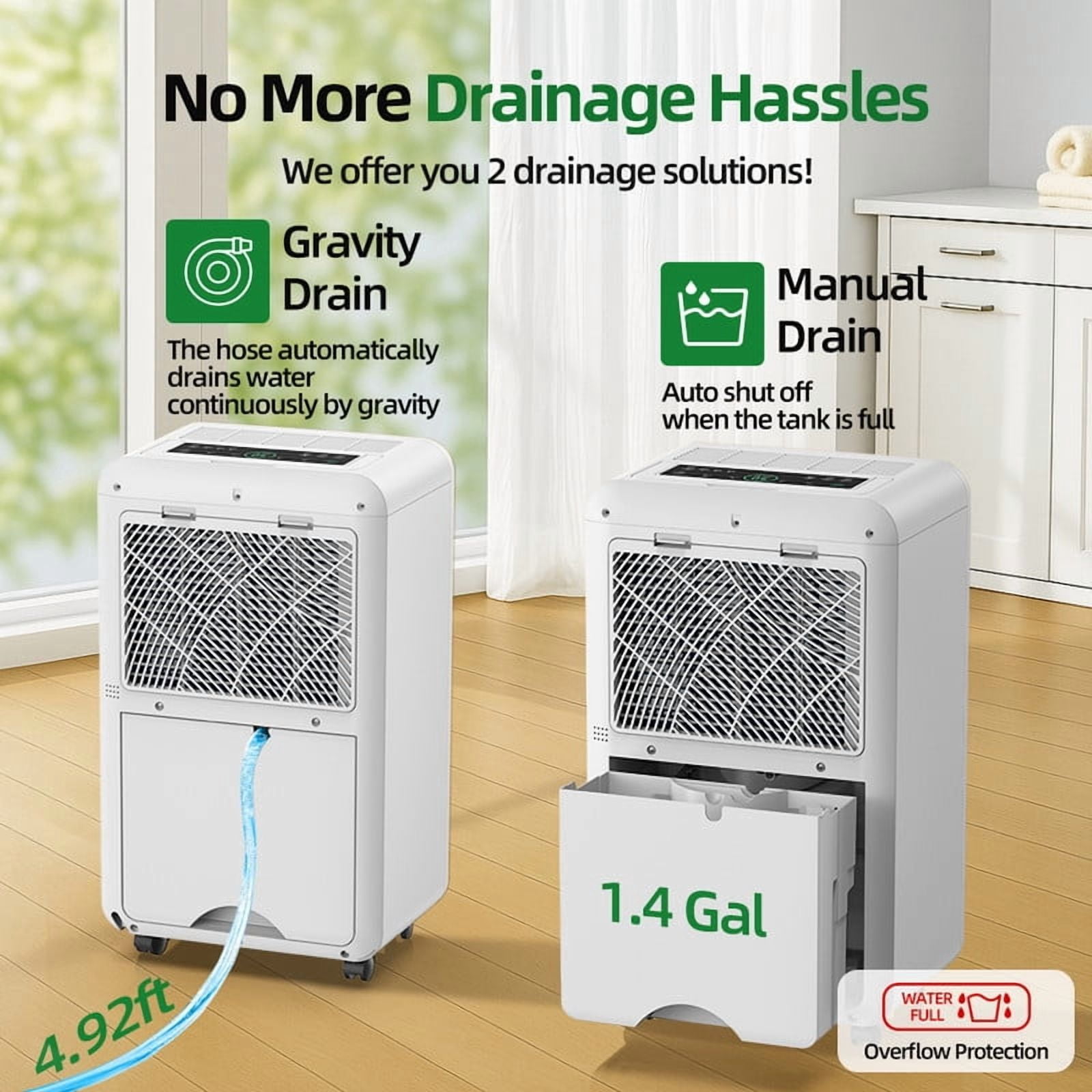 4,000 sq.ft 42 pt White Dehumidifiers for Bedroom Bathroom Home,with Drain Hose,Child Lock,Dehumidify Efficiently