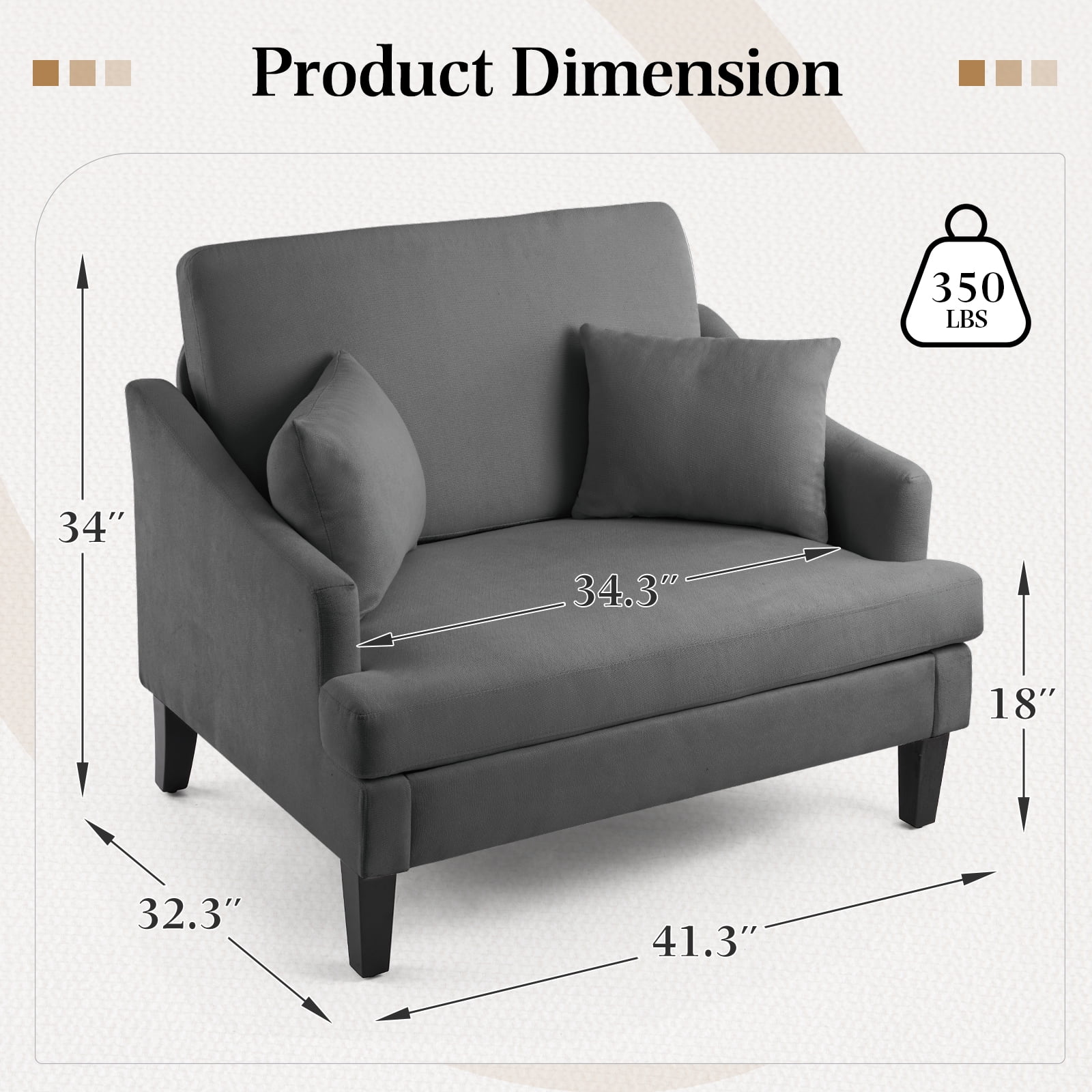 Bezseller 41" Oversized Accent Chair for Living Room, Bedroom, Dark Grey