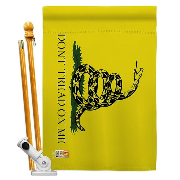 Americana Home & Garden AA-HS-HS-140715-IP-BO-D-US18-AG 28 x 40 in. Gadsden Historic Impressions Decorative Vertical Double Sided House Flag Set & Pole Bracket Hardware Flag Set